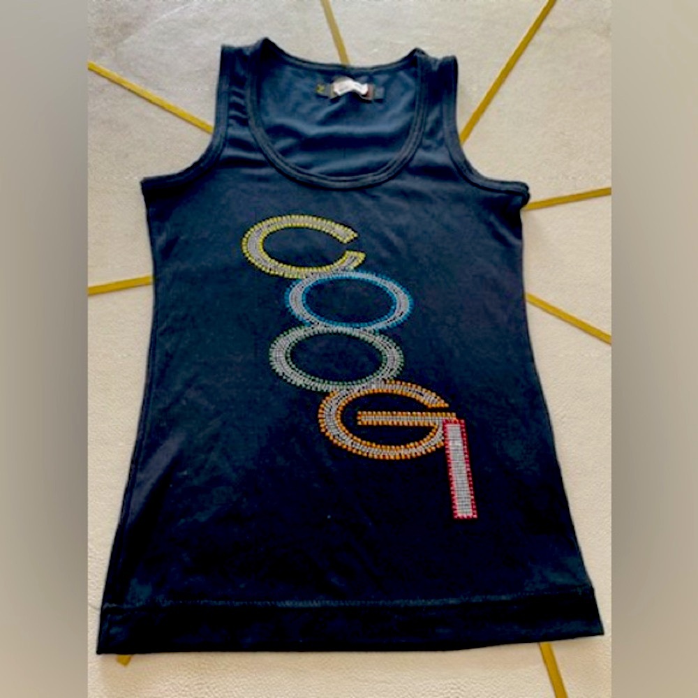 COOGI Black Tank Top with Multicolor Logo ribbed embellished Quality